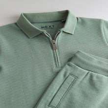 Load image into Gallery viewer, Sage Green Texture Short Sleeve Polo Shirt And Shorts Set (3mths-6yrs)
