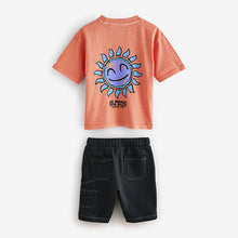 Load image into Gallery viewer, Orange/Black Short Sleeve T-Shirt &amp; Carpenter Shorts Set
