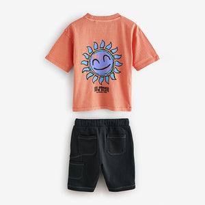 Orange/Black Short Sleeve T-Shirt & Carpenter Shorts Set