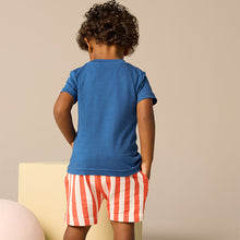 Load image into Gallery viewer, Blue Short Sleeve T-Shirt &amp; Pattern Shorts Set
