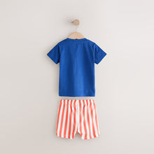 Load image into Gallery viewer, Blue Short Sleeve T-Shirt &amp; Pattern Shorts Set
