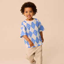 Load image into Gallery viewer, Blue Harlequin Check Short Sleeve All-Over Print T-Shirt
