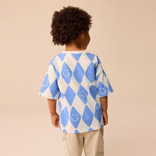 Load image into Gallery viewer, Blue Harlequin Check Short Sleeve All-Over Print T-Shirt
