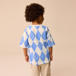 Blue Harlequin Check Short Sleeve All-Over Print T-Shirt