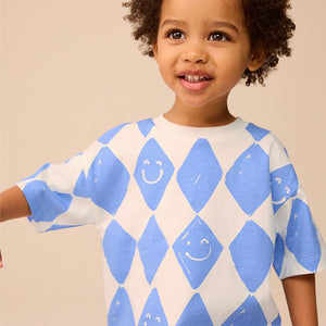 Blue Harlequin Check Short Sleeve All-Over Print T-Shirt