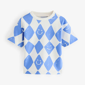 Blue Harlequin Check Short Sleeve All-Over Print T-Shirt