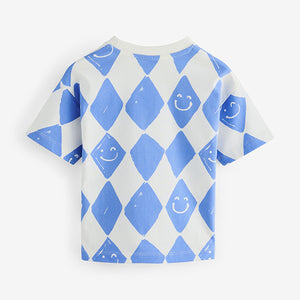 Blue Harlequin Check Short Sleeve All-Over Print T-Shirt