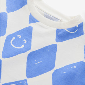Blue Harlequin Check Short Sleeve All-Over Print T-Shirt