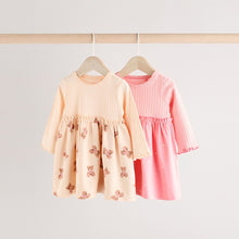 Load image into Gallery viewer, Pink/White Bear Print Baby Jersey Dresses 2 Pack

