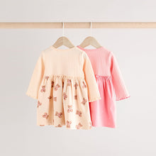 Load image into Gallery viewer, Pink/White Bear Print Baby Jersey Dresses 2 Pack
