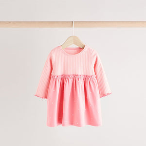 Pink/White Bear Print Baby Jersey Dresses 2 Pack