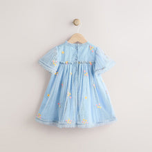 Load image into Gallery viewer, Blue Embroidered Flower Mesh Baby Dress (0mths-18mth)
