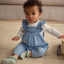 Load image into Gallery viewer, Blue Denim Embroidered Flowers Long Sleeve Baby
