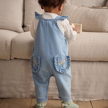 Load image into Gallery viewer, Blue Denim Embroidered Flowers Long Sleeve Baby

