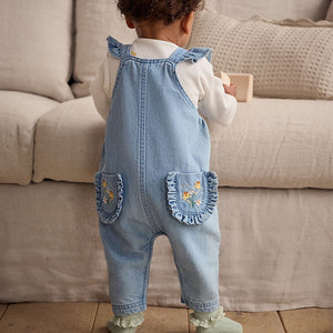 Blue Denim Embroidered Flowers Long Sleeve Baby