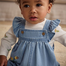 Load image into Gallery viewer, Blue Denim Embroidered Flowers Long Sleeve Baby
