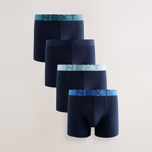Blue Cotton Rich Trunk Boxers 4 Pack
