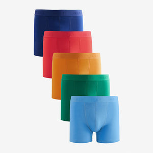 Bright Colour Blue/Green/Red 5 Pack Cotton Rich Trunk Boxers