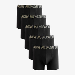 Black Metallic Pattern Waistband Trunks Boxers 5 Pack