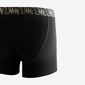 Black Metallic Pattern Waistband Trunks Boxers 5 Pack