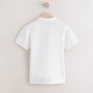White Textured Short Sleeve Quarter Zip Polo Shirt