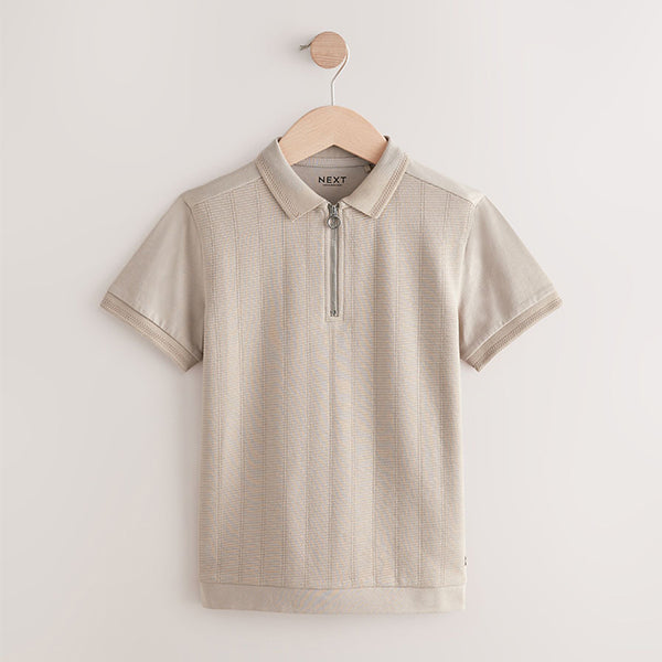 Stone Textured Short Sleeve Quarter Zip Polo Shirt