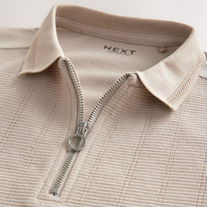 Stone Textured Short Sleeve Quarter Zip Polo Shirt