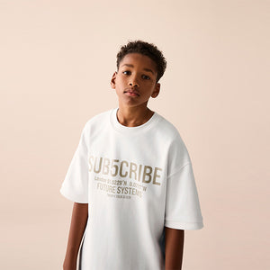 White Sub5cribe Graphic Print Heavyweight Short Sleeve T-Shirt