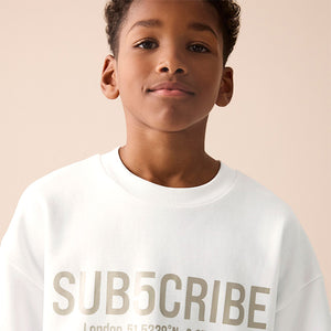 White Sub5cribe Graphic Print Heavyweight Short Sleeve T-Shirt