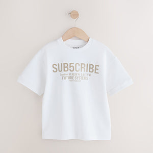 White Sub5cribe Graphic Print Heavyweight Short Sleeve T-Shirt