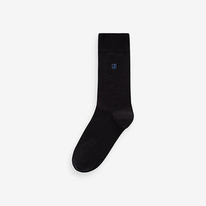 Inital Black Embroidered Lasting Fresh Socks 5 Pack