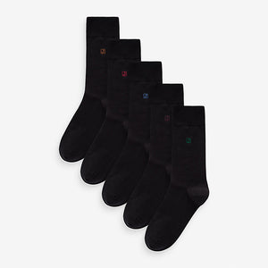 Inital Black Embroidered Lasting Fresh Socks 5 Pack