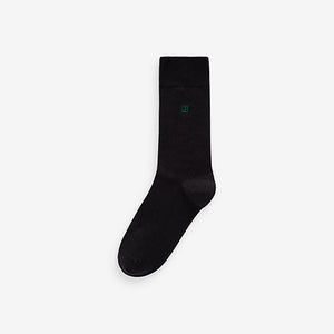 Inital Black Embroidered Lasting Fresh Socks 5 Pack