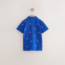 Load image into Gallery viewer, Cobalt Blue 100% Cotton Short Sleeve All-Over-Print Polo Shirt (3mths-6yrs)
