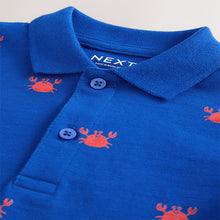 Load image into Gallery viewer, Cobalt Blue 100% Cotton Short Sleeve All-Over-Print Polo Shirt (3mths-6yrs)
