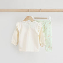 Load image into Gallery viewer, White and Sage Green Butterfly Baby Long Sleeve Top and Leggings
