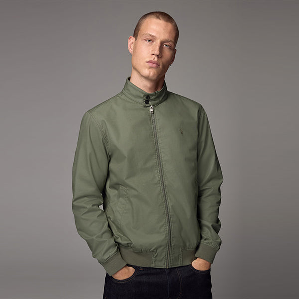 Sage Green Shower Resistant Check Lining Harrington Jacket