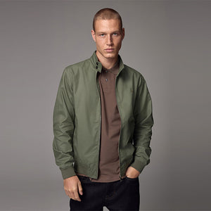 Sage Green Shower Resistant Check Lining Harrington Jacket