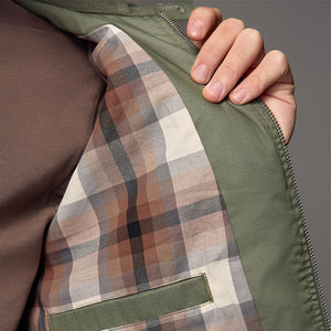 Sage Green Shower Resistant Check Lining Harrington Jacket