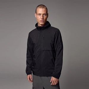 Black Shower Resistant Lightweight Hooded Anorak Jacket