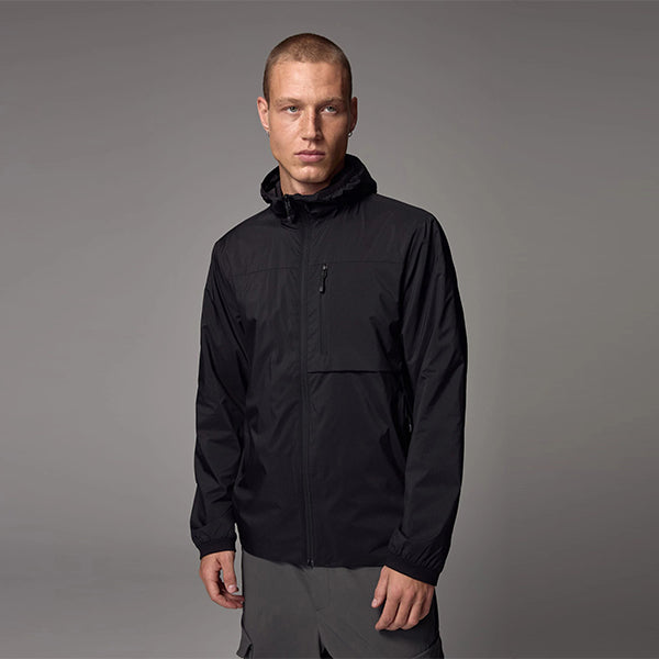 Black Shower Resistant Lightweight Hooded Anorak Jacket