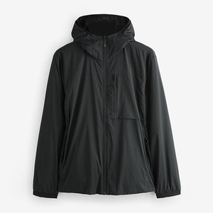 Black Shower Resistant Lightweight Hooded Anorak Jacket