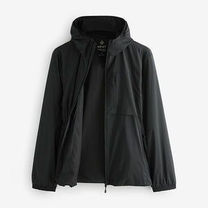 Black Shower Resistant Lightweight Hooded Anorak Jacket