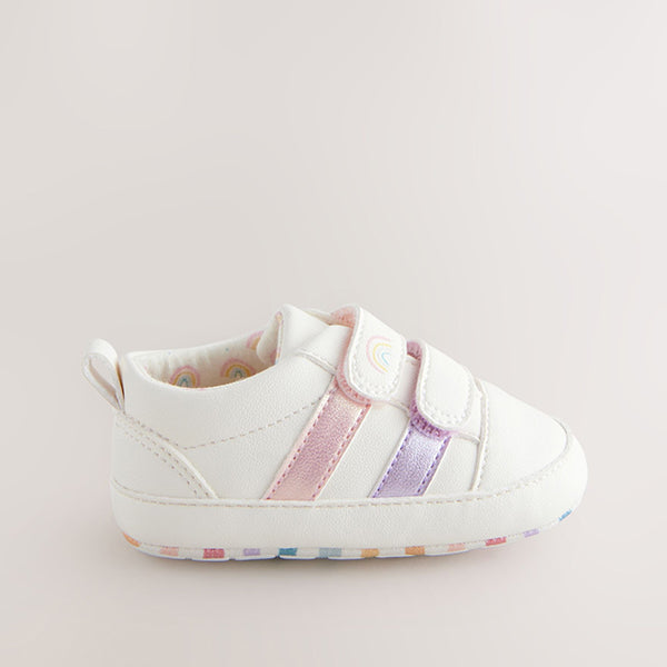 White Rainbow Touch Fasten Baby Trainers