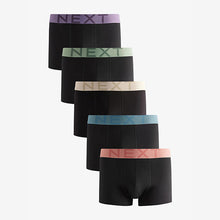 Load image into Gallery viewer, Black Blue/Neutral/Purple Big Text Waistband Hipster Boxers 5 Pack
