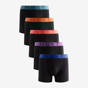 Black Bright Colour Waistband Trunks Boxers 5 Pack