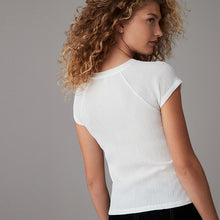 Load image into Gallery viewer, White Raglan Short Sleeve Textured Top
