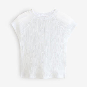 White Raglan Short Sleeve Textured Top