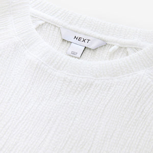 White Raglan Short Sleeve Textured Top