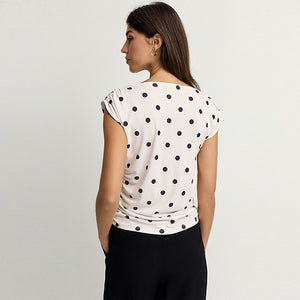 Ecru/Black Polka Dot Sleeveless Drape Top
